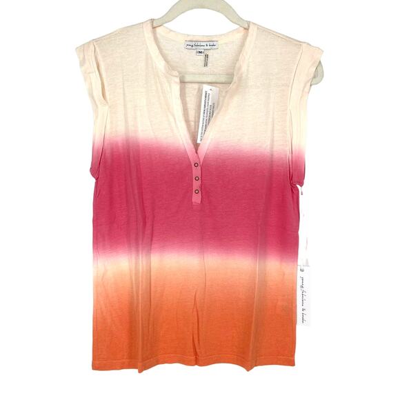 Young Fabulous & Broke Boho Pink Orange White Ombre Top Medium Sleeveless - Picture 1 of 6